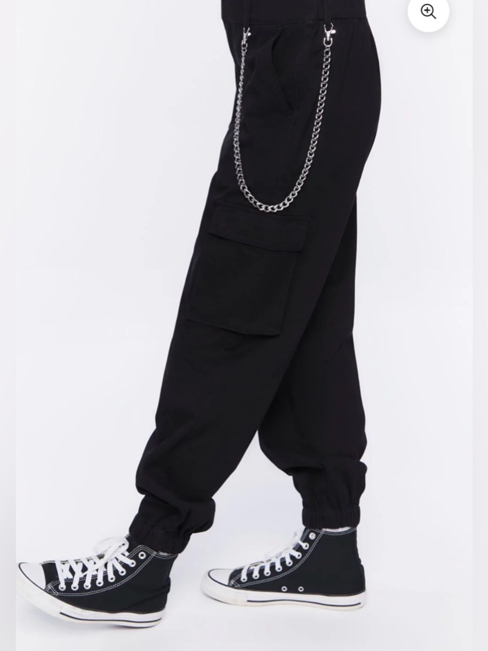 🌸. Black Cargo Joggers with Chain Detail